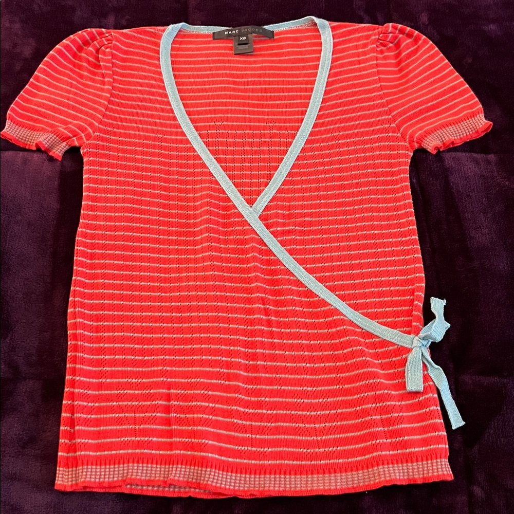 Marc Jacobs Red orange and Aqua Striped Top